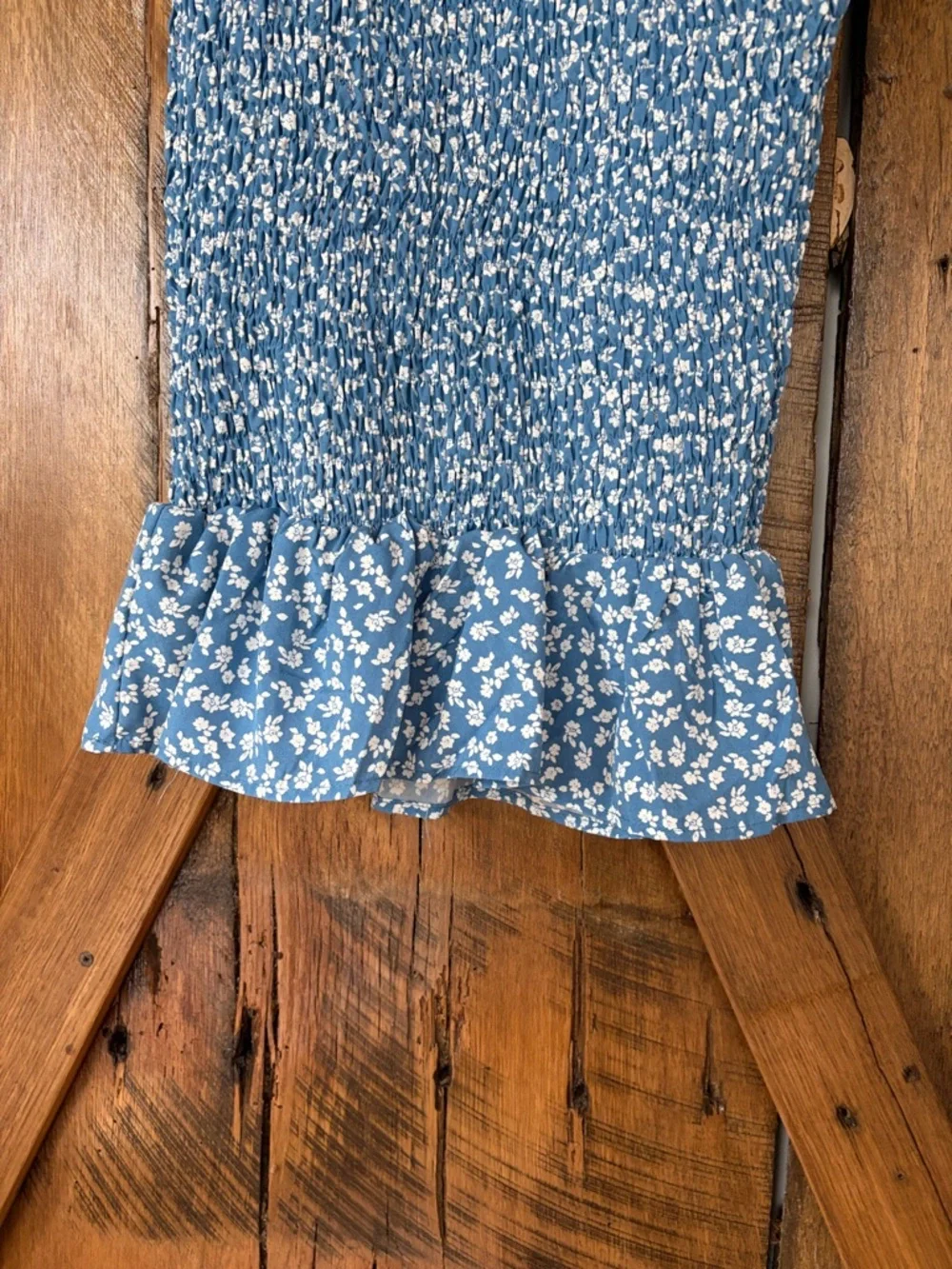 SHEIN US Size 4 Blue Floral Smocked Midi Maternity Dress with Ruffle Hem